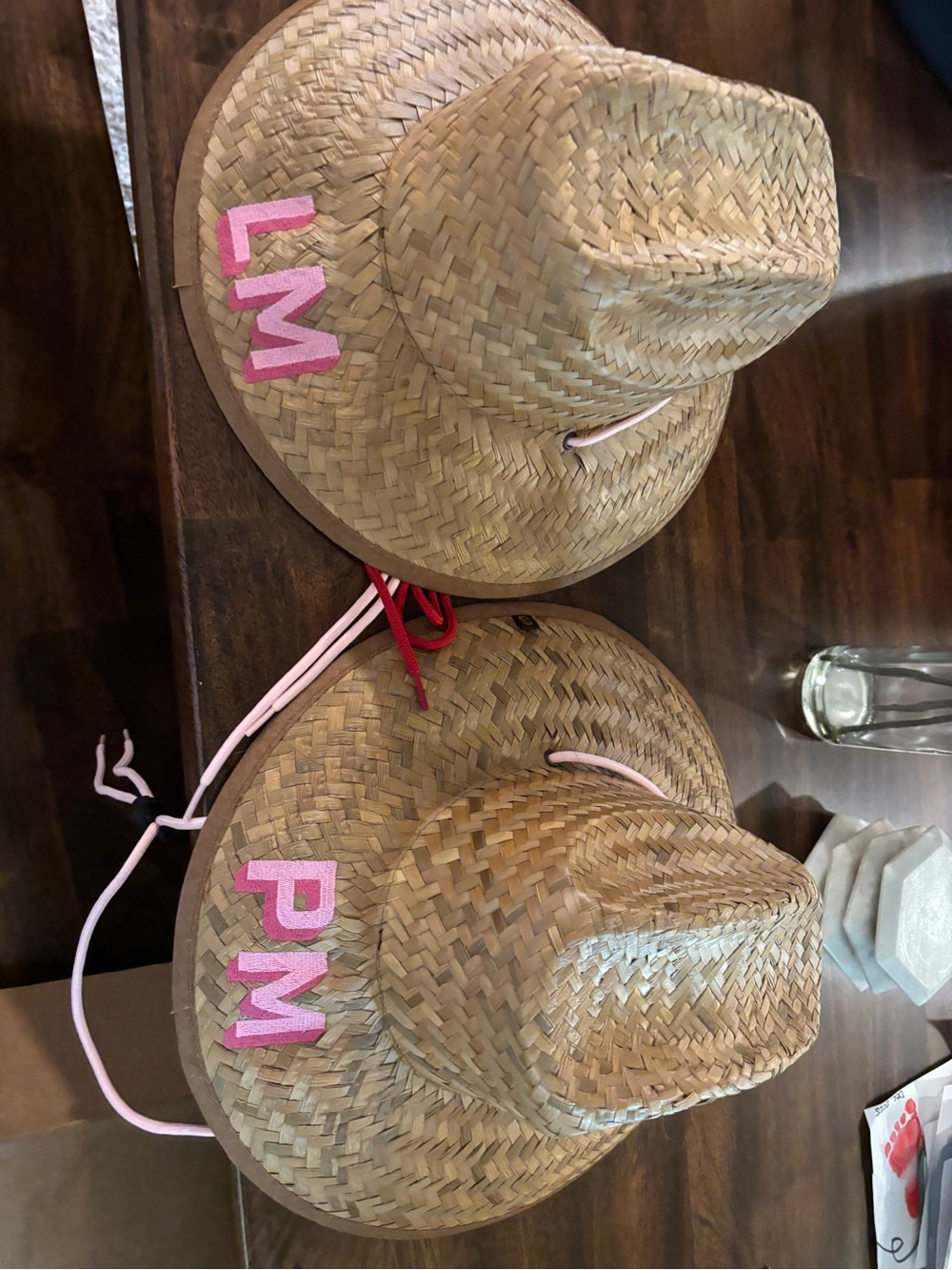 Personalized Pink Initial Straw Hat for Kids